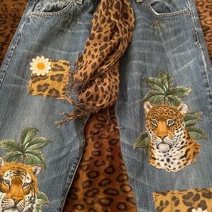 Leopard Embroidered Straight Leg Jeans